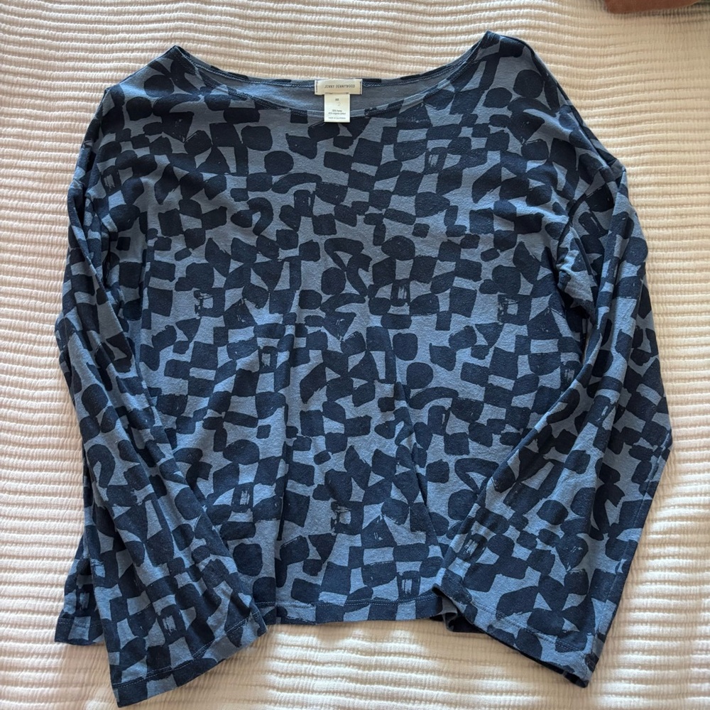 Jenny Pennywood Long Sleeve Patterned Jersey Top - Navy/Black